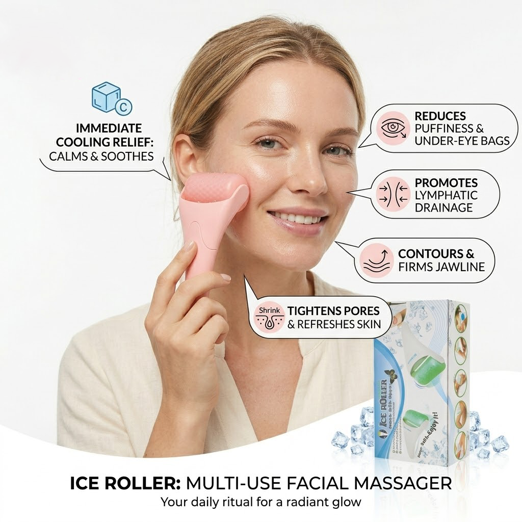 Virotenacosh Premium Ice Roller for Face & Eye - Professional Facial Massager for Puffiness Relief, Pore Tightening & Skin Soothing - Luxury Skin Care Tool